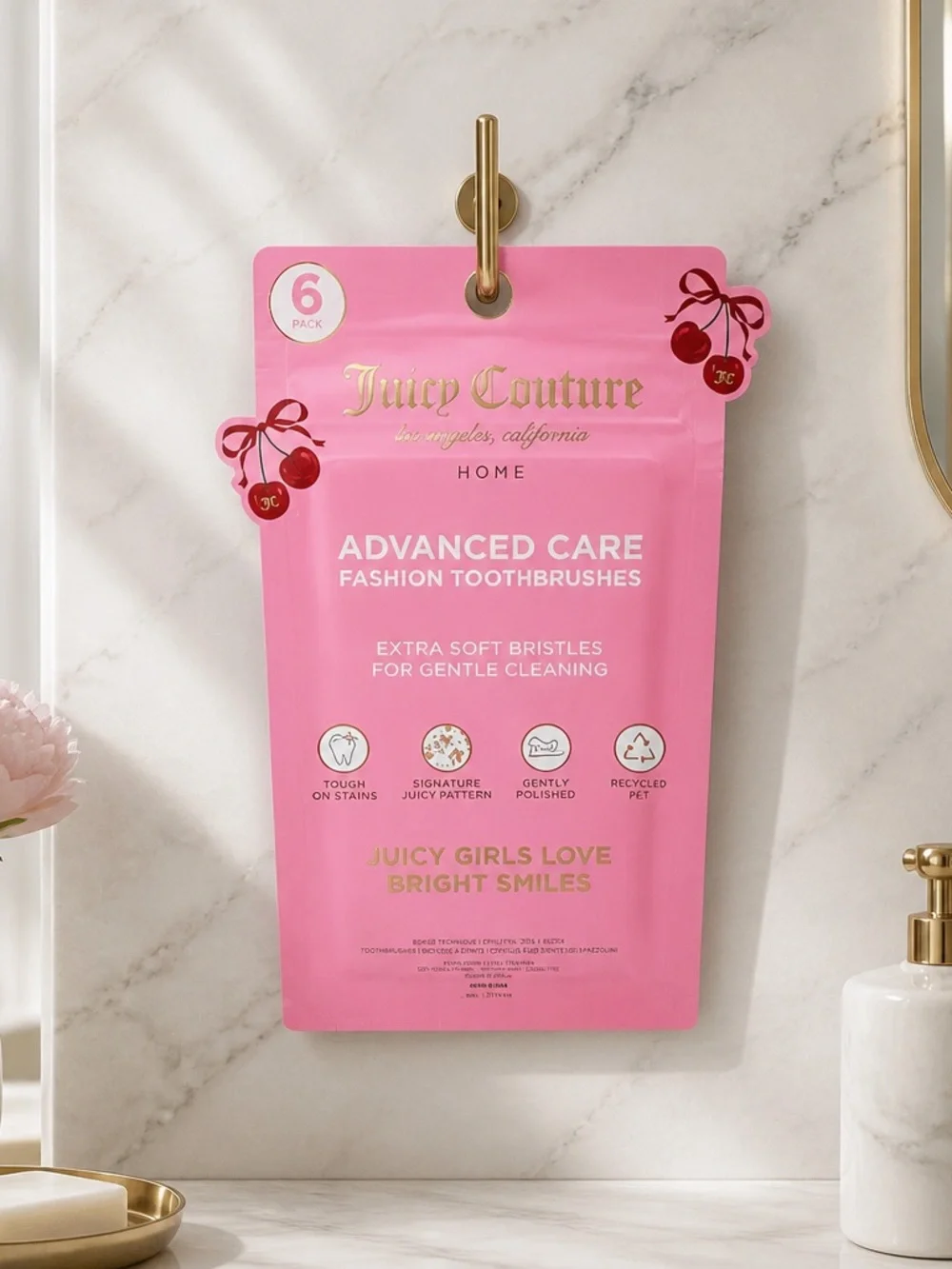 Juicy Couture Cherry Pink 6-Pack Toothbrush Set New